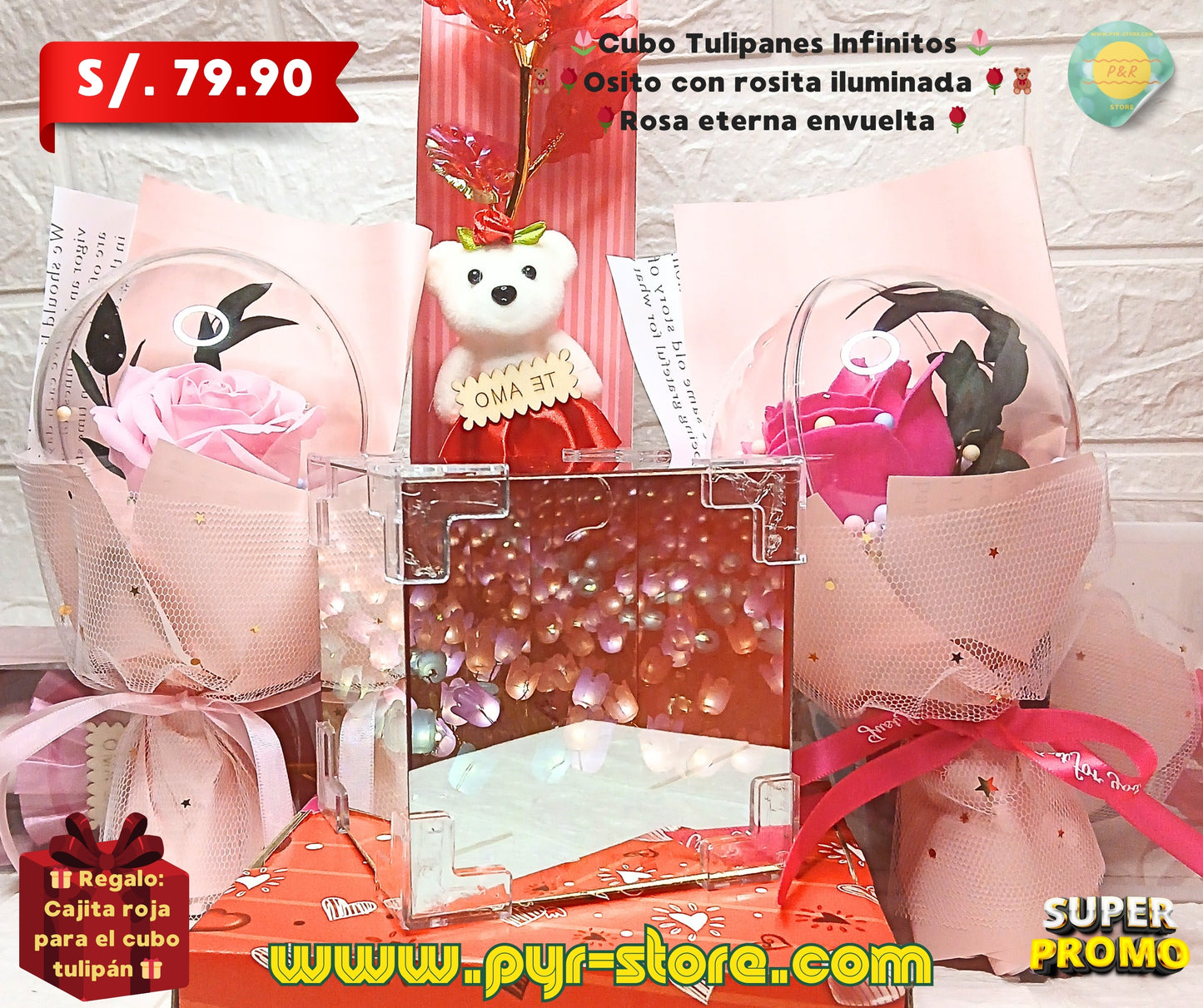 Pack Rosa Eterna + Peluche con Corazón – ¡El Regalo Perfecto para Sorprender!