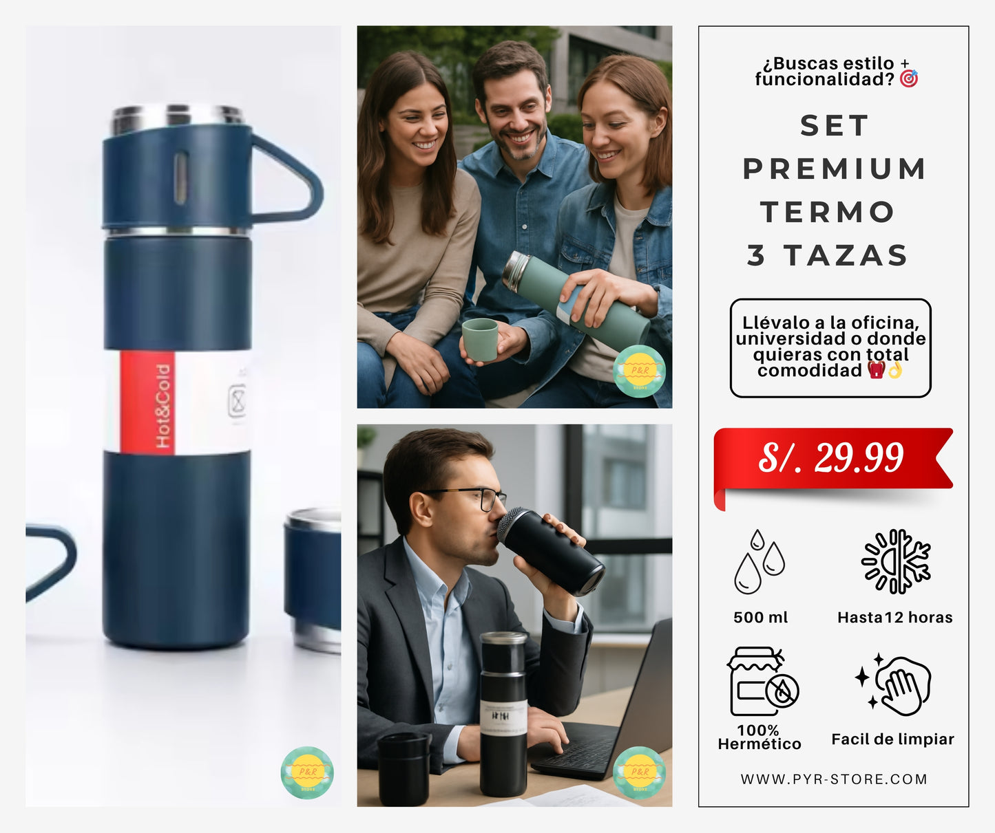 Set Premium - Termo + 3 Tazas | 500 ml
