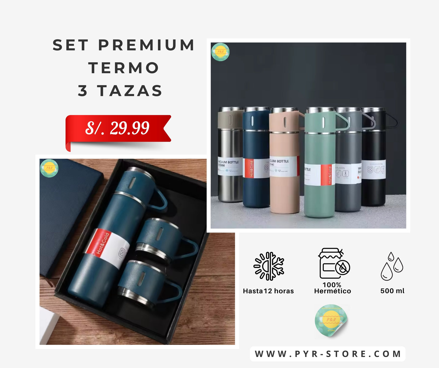 Set Premium - Termo + 3 Tazas | 500 ml