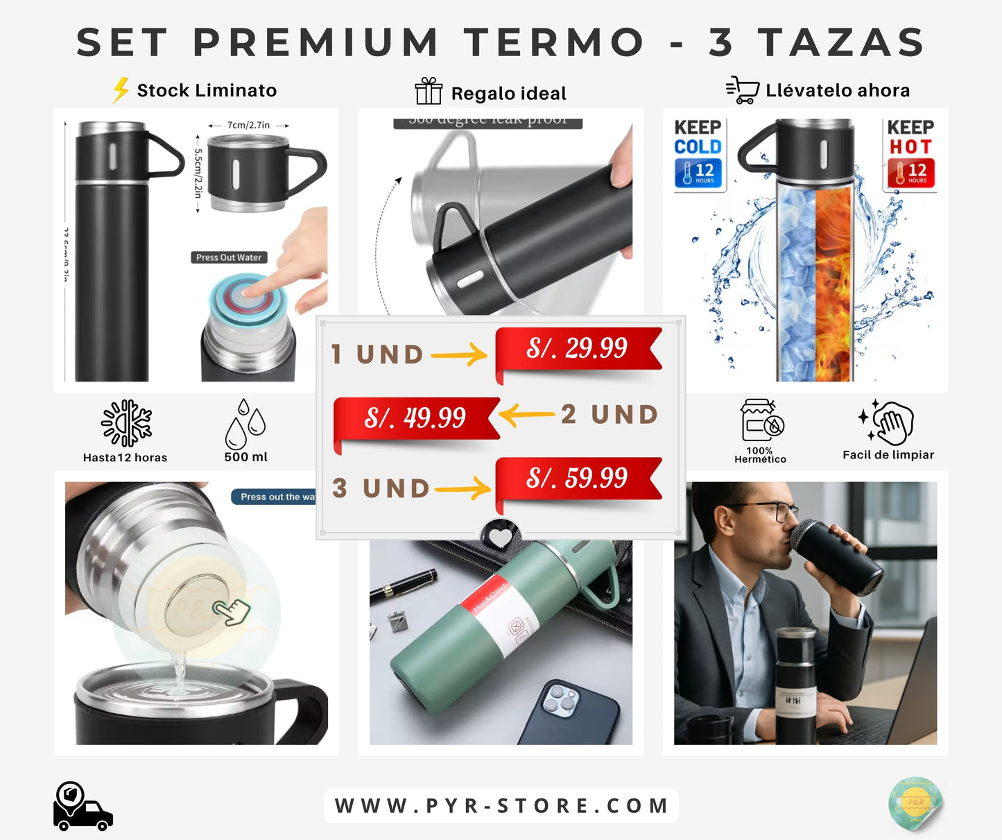 Set Premium - Termo + 3 Tazas | 500 ml