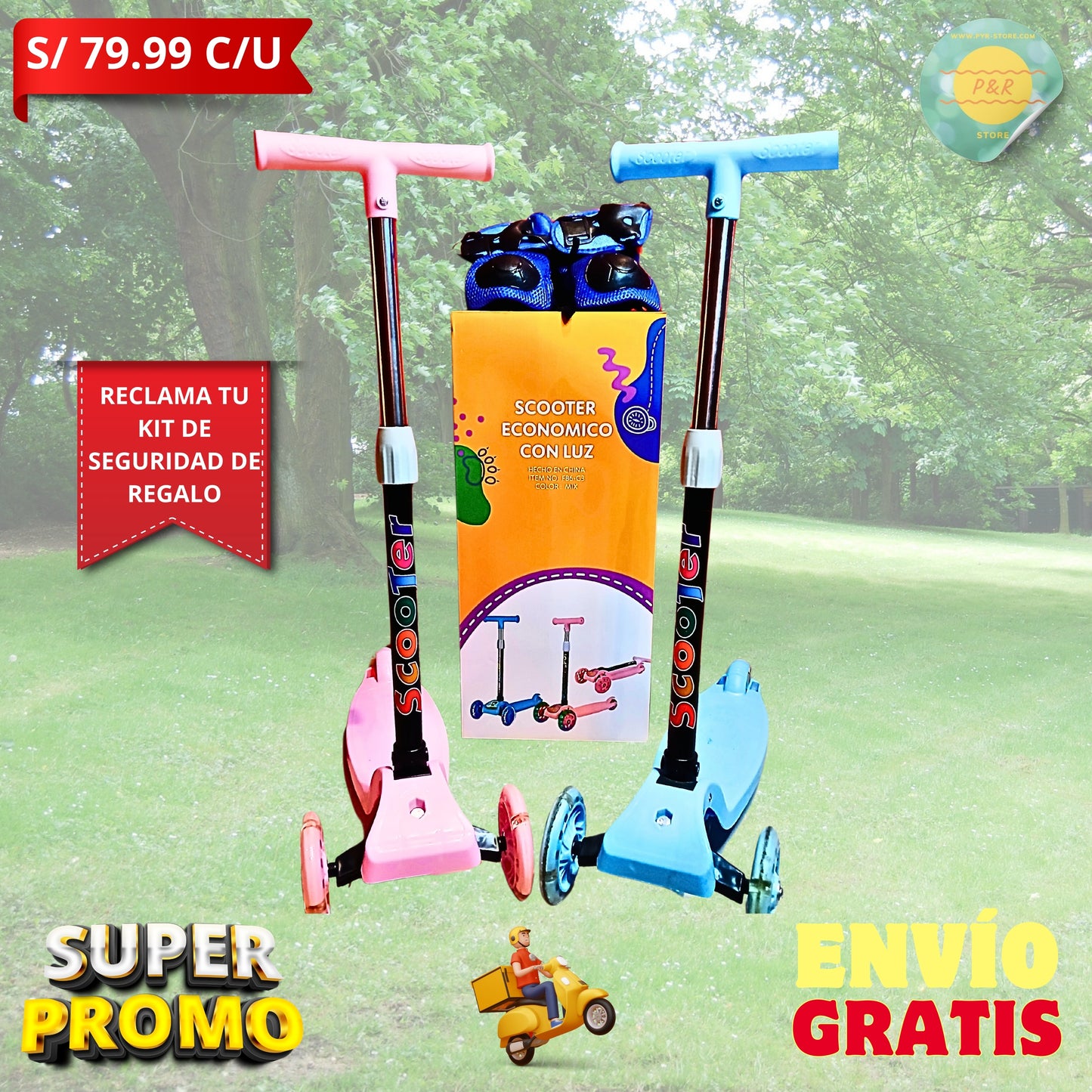 Scooter Infantil Plegable con Ruedas LED