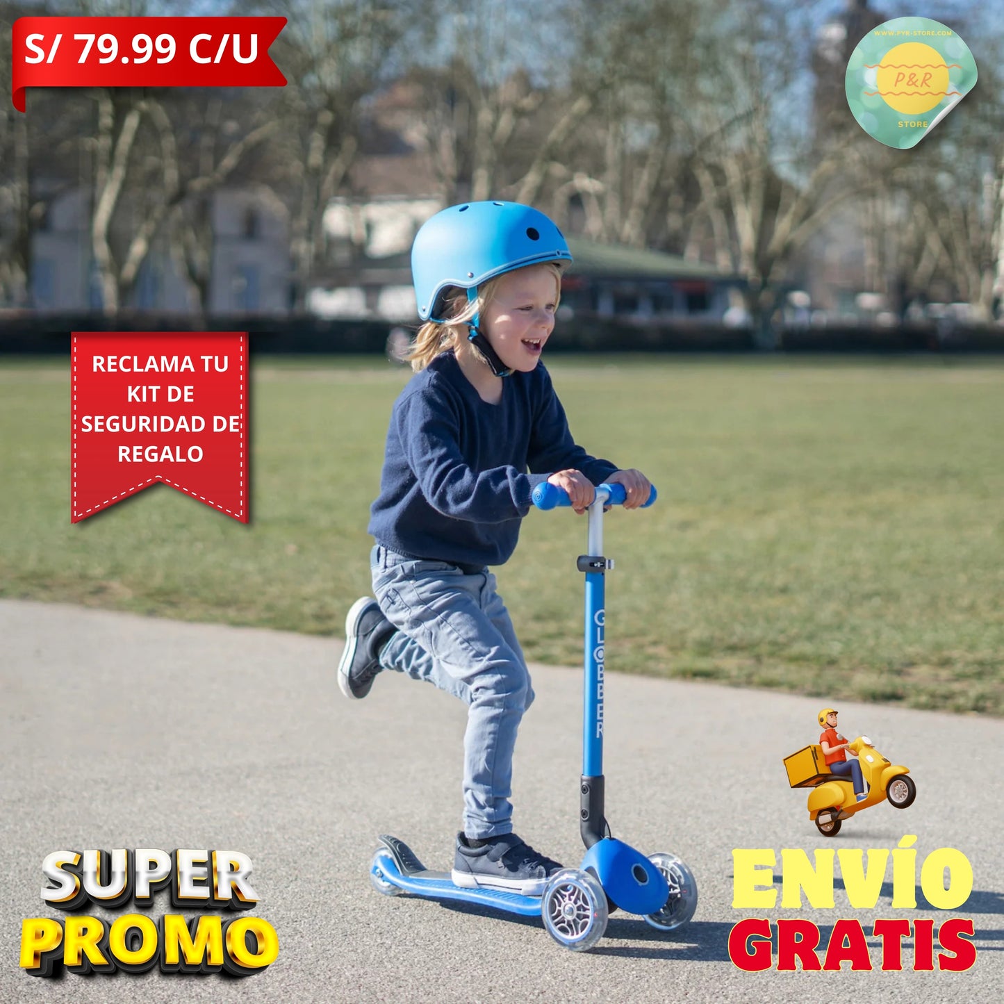 Scooter Infantil Plegable con Ruedas LED