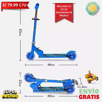 Scooter Infantil Plegable con Ruedas LED