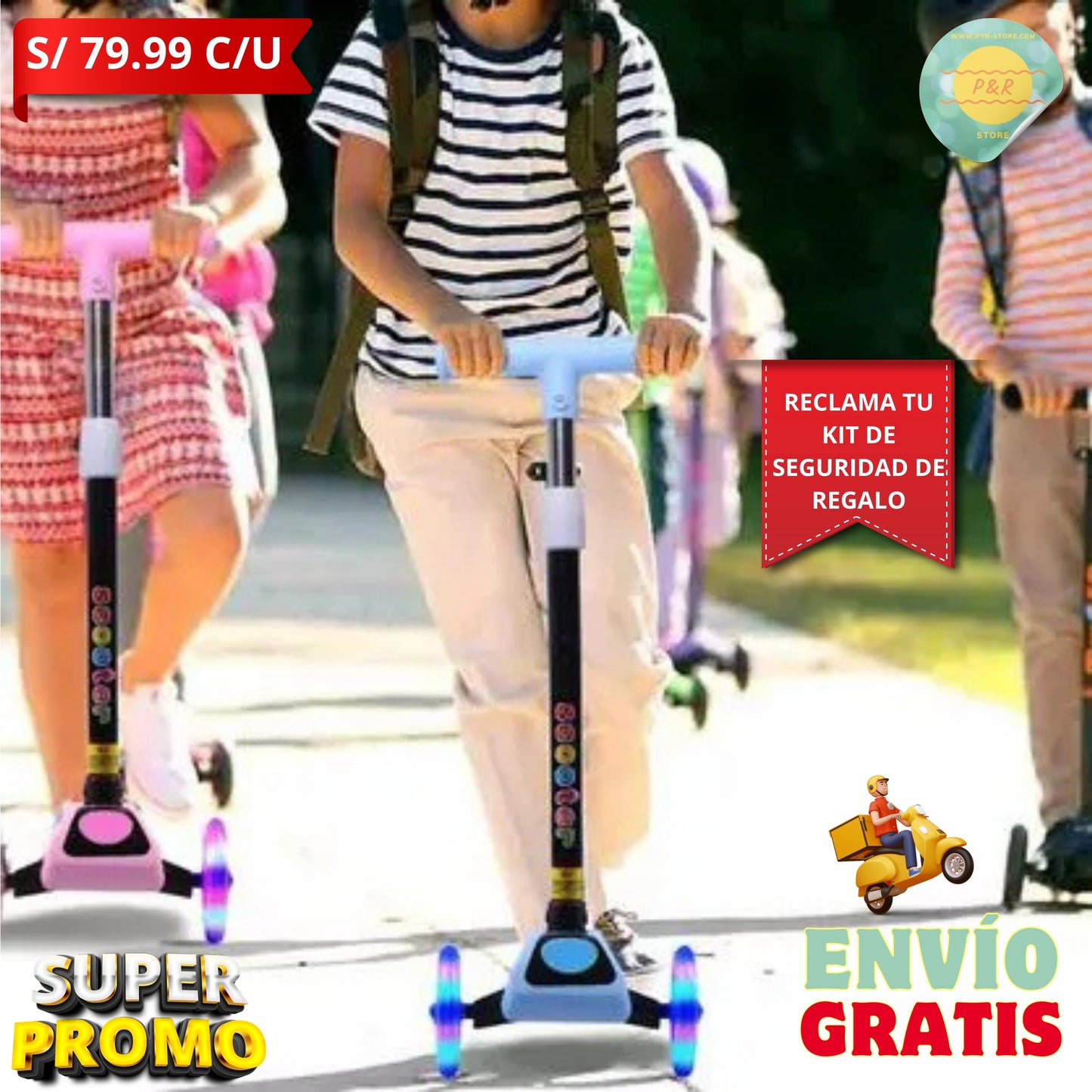 Scooter Infantil Plegable con Ruedas LED