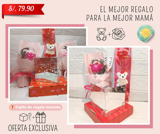 Pack Rosa Eterna + Peluche con Corazón – ¡El Regalo Perfecto para Sorprender!