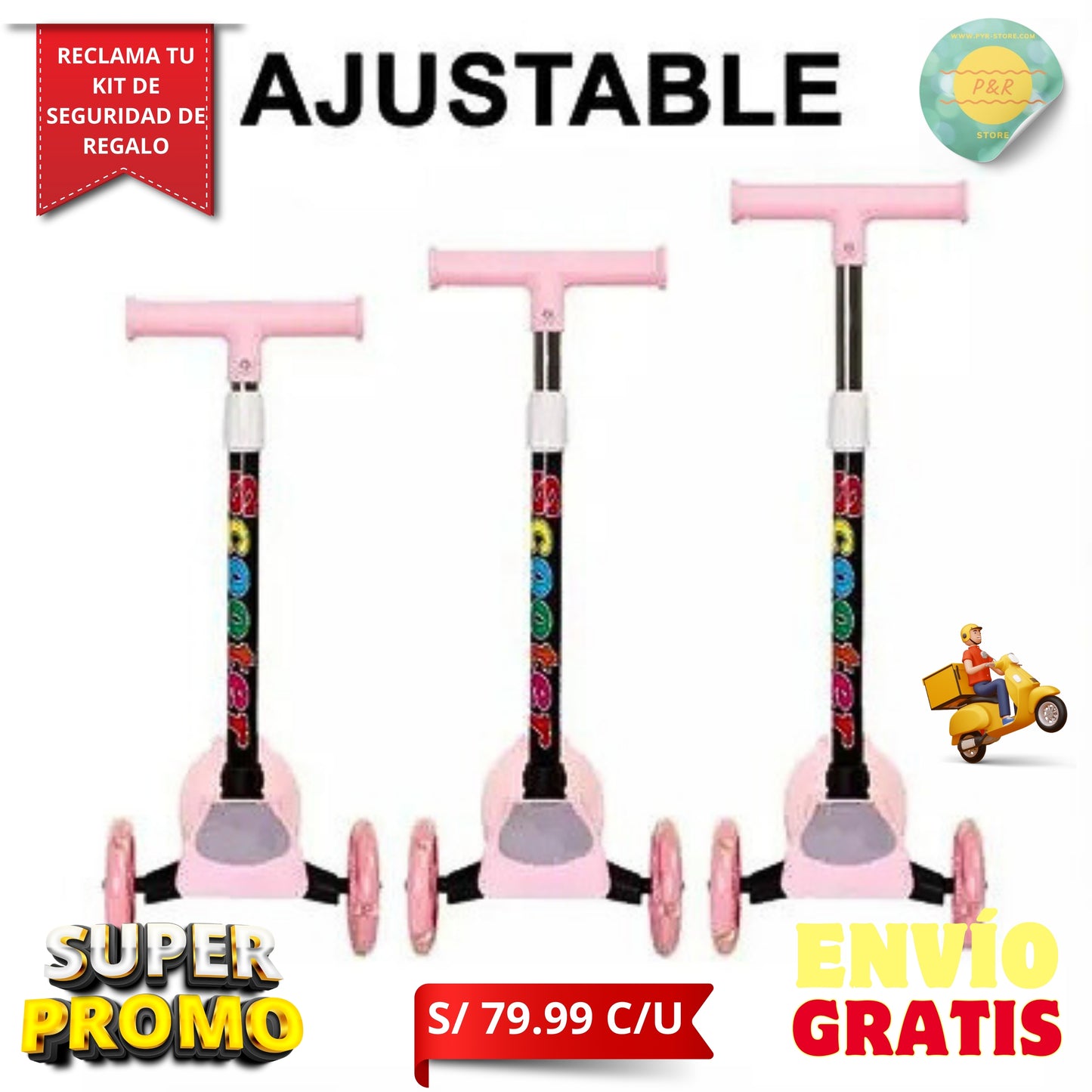 Scooter Infantil Plegable con Ruedas LED